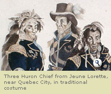 Three Huron Chief from Jeune Lorette, near Quebec City, in traditional costume