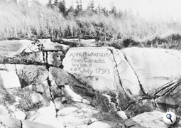 Rock inscribed by Mackenzie upon his arrival on Canada's west coast.