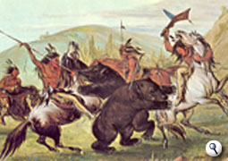 Attack of the grizzly, by George Catlin