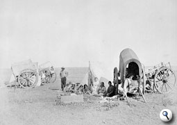 Métis carts and encampment on the Prairies