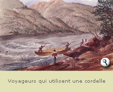 Voyageurs qui utilisent une cordelle